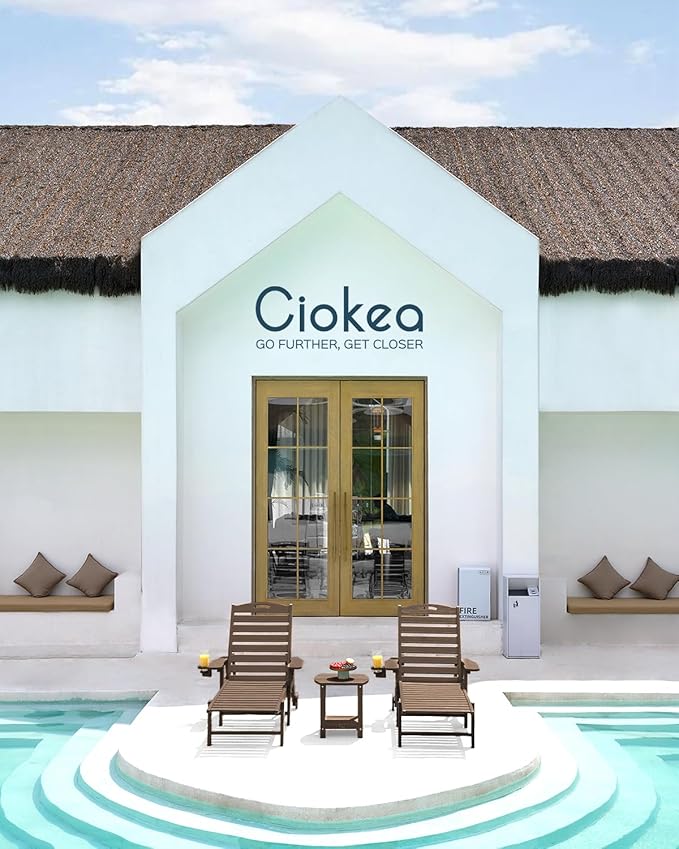 Ciokea Outdoor Chaise Lounge Chair Set of 2, Patio Lounge Chairs for Outside, HDPE Lounge Chairs with Wheels & Cup Holder, Poly Lounge Chair with 5 Position for Poolside, Deck, Dark Brown