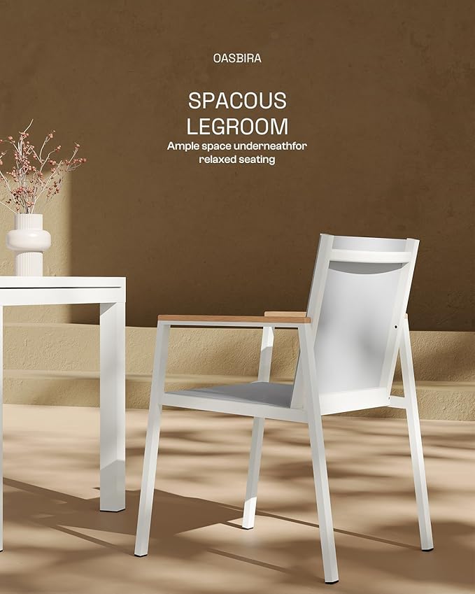Outdoor Aluminum Patio Dining Table Set for 6-8 Person, Expandable Outdoor Table and 8 Chairs with Textilene Fabric & HDPS Armrest, All-Weather Patio Furniture Set for Yard, Garden, White