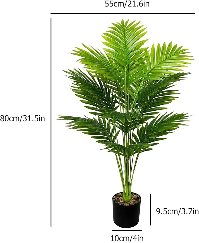Artificial Plants in Pots Large Fake Tree Floor Faux Tropical Plants Decorative Greenry House Potted Tall for Home Office Living Room Decor Indoor Garden Outdoor (80cm Tall Palm)