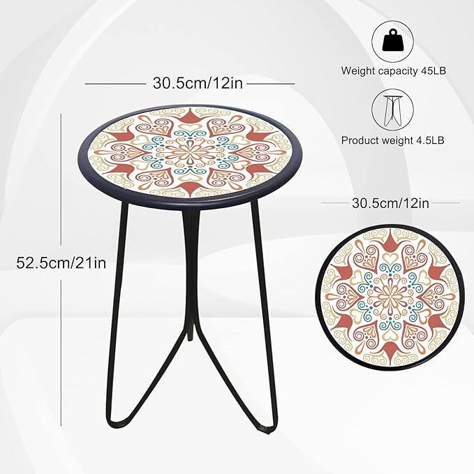 LIFFY Outdoor Metal Side Table,12" Small Outdoor Accent Table with Glass Top,Indoor Round Home Decorative End Table,Weather Resistant Patio Plant Stands Outside for Garden Bedroom Kitchen Balcony