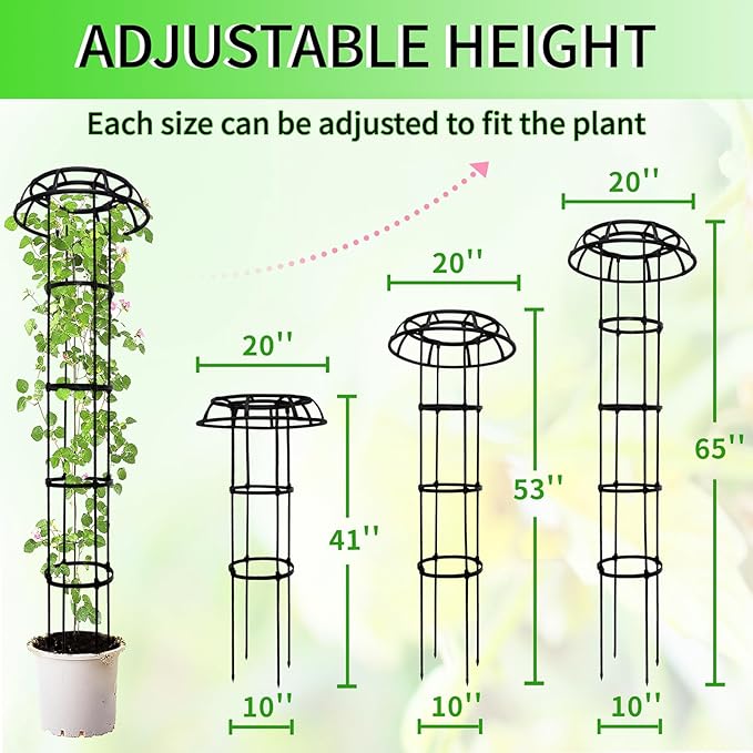 2-Pack 65-Inch Garden Trellis for Climbing Plants,Heavy-Duty Metal Obelisk with Mushroom Top,Stable Support for Potted Clematis,Tomato,Cucumber,Rose,Pea & Vine