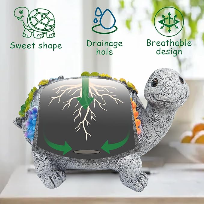 2pcs Small Turtle Planter Window Decor - Resin Succulent Plant Pot with Drainage Hole, Cute Planters for Indoor Plants, Unique Flower Pot Office/Home/Desktop Decoration, Ideal Gifts for Women