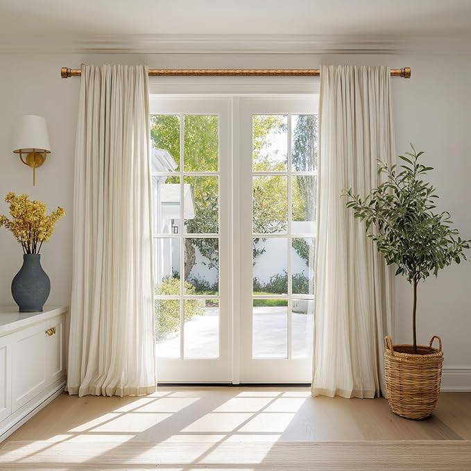 2 Pack Retro Gold Curtain Rods Set for Windows 66 to 120 Inches Adjustable Length Heavy Duty 1" Diameter Window Curtain Rod with Decorative Finials for Outdoor Bedroom Kitchen Living Room Farmhouse