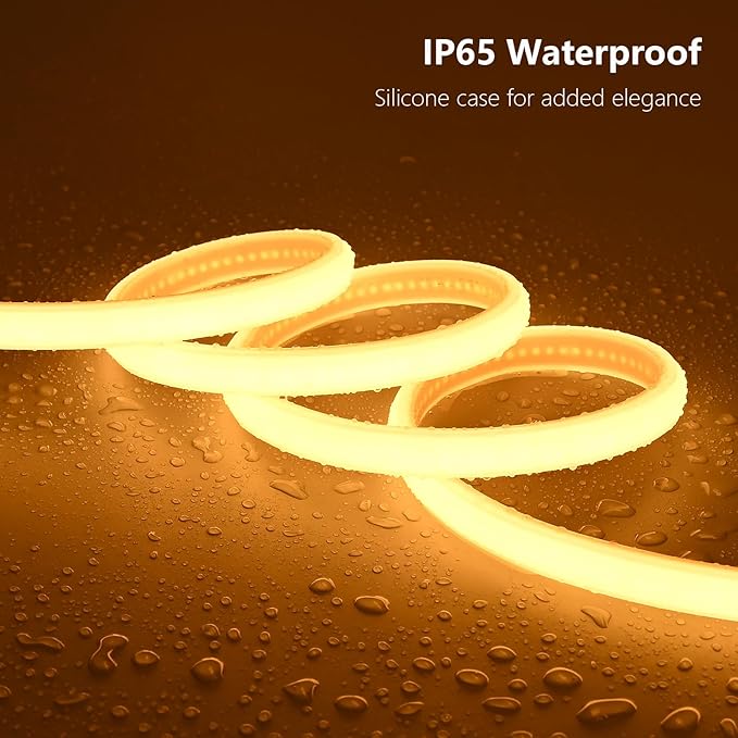 AC 110V COB LED Strip Lights Outdoor Waterproof 65.6ft, 2700K Warm White Super Bright 200W CRI 90+ LED Rope Light, IP65 Flexible Cuttable, for Bedroom Garden Commercial House