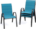 Patio Dining Chairs Set of 4, Stackable Dining Chairs High Back, Breathable Seat Fabric and Alloy Steel Frame Fit Backyard, Porch, Lawn，Poolside (Sky Blue)