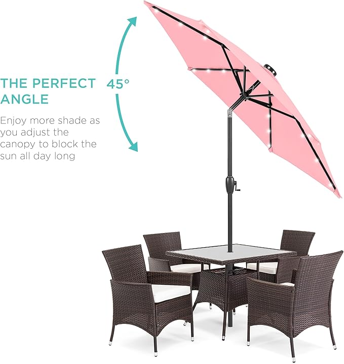 Best Choice Products 7.5ft Outdoor Solar Market Table Patio Umbrella for Deck, Pool w/Tilt, Crank, LED Lights - Carnation