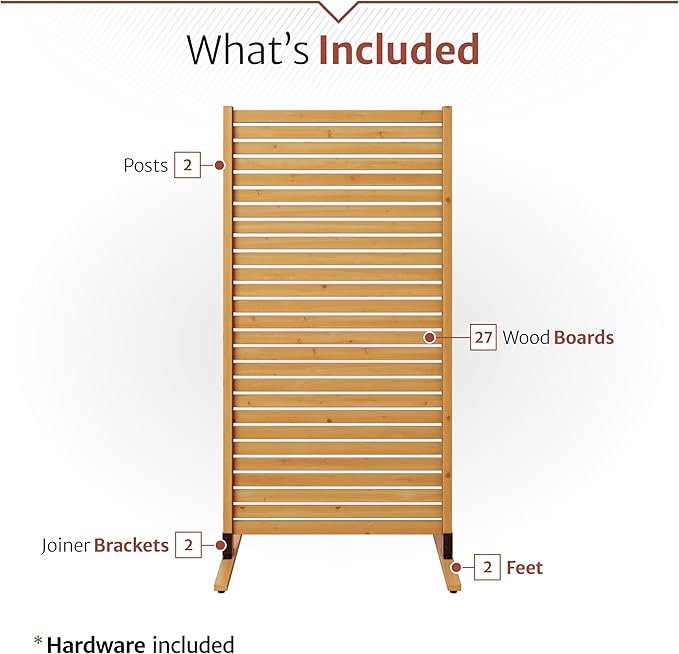 6.1ft H x 3ft W (1 Panel) Freestanding or Surface Mounted Enclo Tiaga Privacy Screen, Wood Fence Screen, Outdoor or Indoor Decorative Privacy Panel, Great for Balcony, Patio, Deck, AZ18030