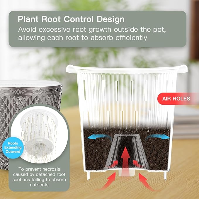 QCQHDU 2 Pack Self Watering Pots, 5.7 Inch Flower Pots with Drainage Holes and Water Filling Port, Garden Planter for Indoor Outdoor Plants (Gray)