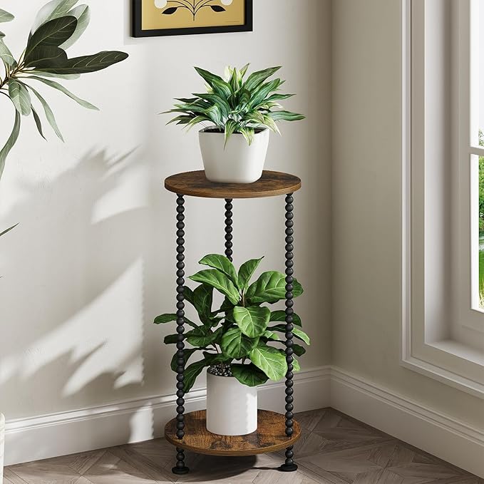 YINMIT Plant Stand Indoor, 2 Tier Small Plant Stand, 23" Tall Metal Spindle Poles Plant Stands, Corner Flower Pot Stand, Plant Tables Indoor, Planter Pot Holder for Balcony Garden Patio Living Room