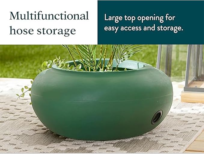 The HC Companies RZ.GH210DF1C001LRDJH 21 Inch Diameter Lightweight Garden Hose Storage Pot for 75-100 Ft Hoses, Pairs w/Terrazzo Series Pots, Green, Grassy Green