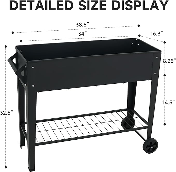 Raised Garden Bed with Legs and Wheels Removable for Outdoor, 31.6 * 14.6'' Metal Planter Raised Box for Growing Vegetables Herb Flower in Patio(Black)