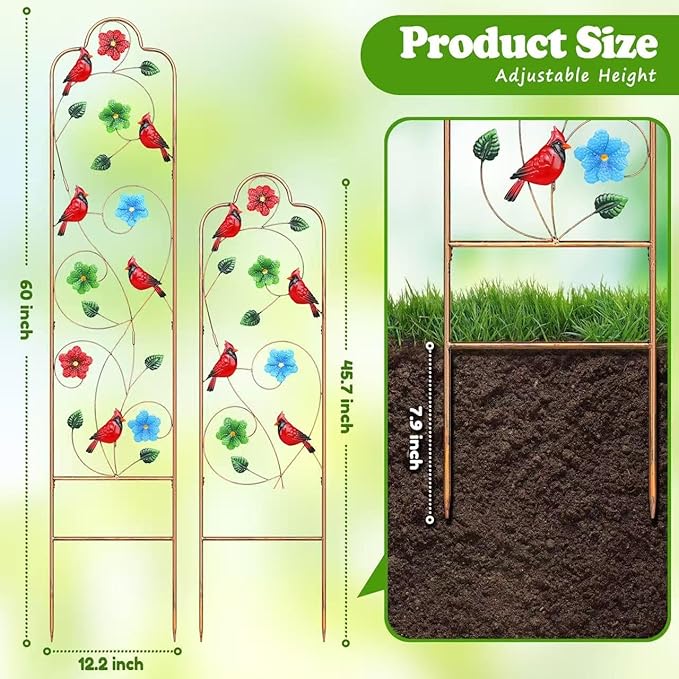 2 Pack Metal Garden Trellis Arched Fence Trellises for Climbing Plants Outdoor, Roses, Vines, Flowers, and Vegetables Support, 60'' H x 12'' W Redbird