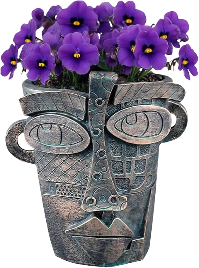 Picasso Abstract Face Flower Pot,Unique Resin Crafted Planter with Drainage Holes,Interesting Colorful Planter with Human face,for Indoor and Outdoor Botanical Home décor (Bronze)