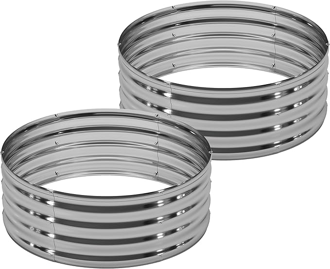 2PCS 4x4x1FT Galvanized Raised Garden Bed Kit,Vegetable Boxes-Round Metal Flower Box,Large Planter Raised Beds Outdoor Garden for Planting,Fruit,Herb-Silver