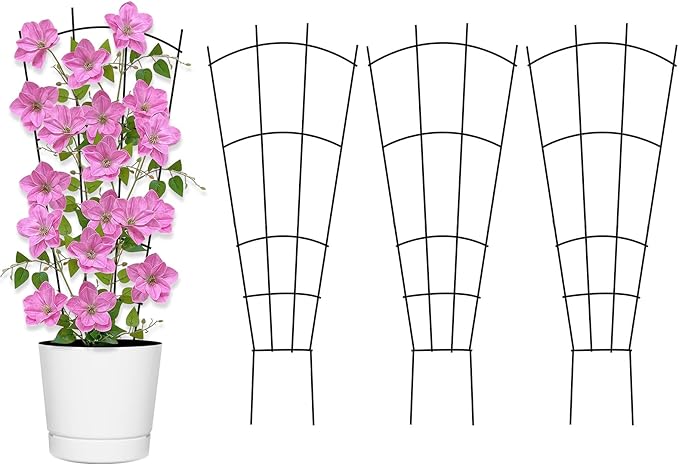 4 Pack 32'' Garden Trellis for Climbing Plants Outdoor Metal Trellis for Potted Plants Indoor Fan Shape Plant Support for Houseplant Flower Ivy Vine