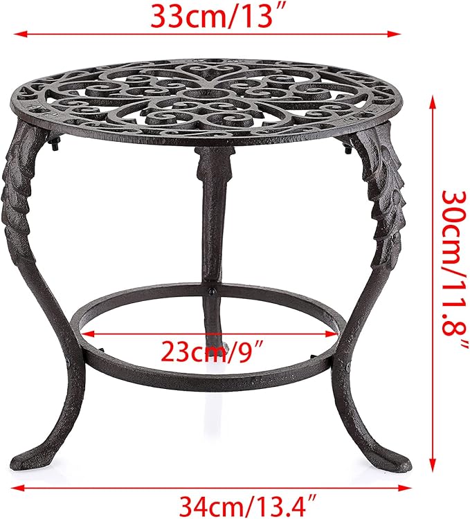 OwnMy Heavy Duty Cast Iron Plant Stand Vintage Iron Flower Pot Holder, Rustic Decorative Round Potted Plant Stand Rack, Indoor Outdoor Metal Plant Holder for Home Garden