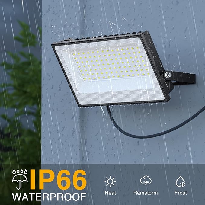 Onforu 120W Flood Lights Outdoor, 12000lm Bright LED Work Light with Plug, 6500K Daylight White LED Flood Lighting, IP66 Waterproof Security Yard Lights for Yard Garage Stadium 2 Pack