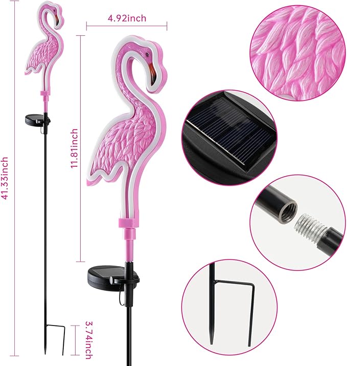 Flamingo Solar Lights Outdoor Decor, Solar Pink Flamingos Outdoor for Yard Decorations,Pink Neon Solar Flamingo Garden Lights for Outside,Pathways,Patio or Lawn Decor(2Pack)