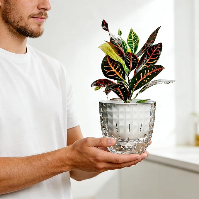 6 Pack 4 inch Self Watering Pots Planters for Indoor Plants, African Violets Pots with Wick Rope, Modern Plastic Nursery Pots for All House Plants,Flowers Succulents,Herbs,Cactus,Orchids