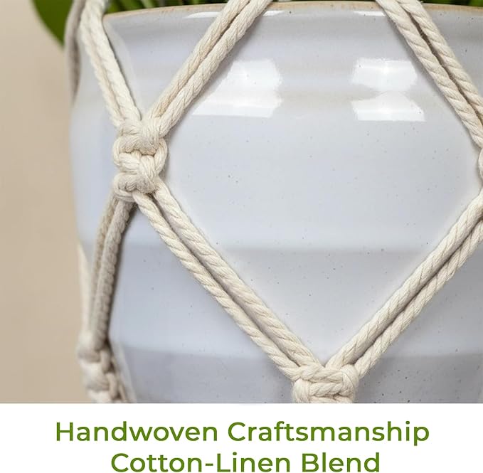 Macrame Plant Hanger, Up to 4-15 inch Pots, Wood Beads Cotton Hanging Planter Holder for Indoor Outdoor Boho Home Decor, 35 Inch, Set of 2 (Ivory)