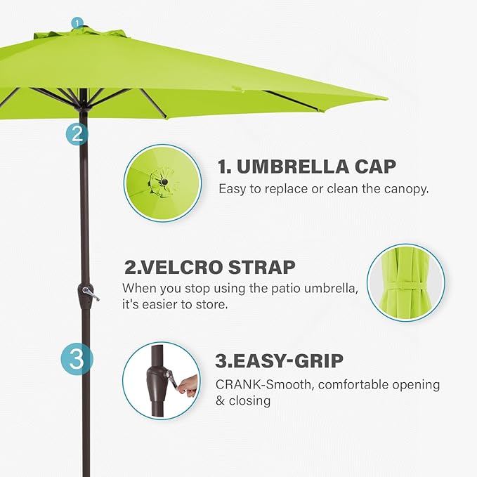 MEWAY 12ft Patio Umbrella Outdoor Table Umbrellas with Crank, Market Umbrella 8 Sturdy Ribs for Deck, Garden, Pool and Backyard, Apple Green