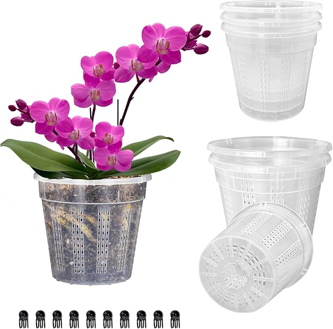 Orchid Pot, 6 Packs of 5.5" Orchid Pots with Holes, Orchid Pots for Repotting, Plastic Orchid Planter for Indoor Outdoor Plants (6 Packs, 5.5")