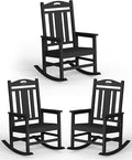 Ciokea Oversized Outdoor Rocking Chairs Set of 3, 380lbs Heavy-Duty Large Patio Rocker, High Back Cozy Porch Chairs, Weather Resistant Patio Rocking Chairs for Outside, Fire Pit, Deck, Black