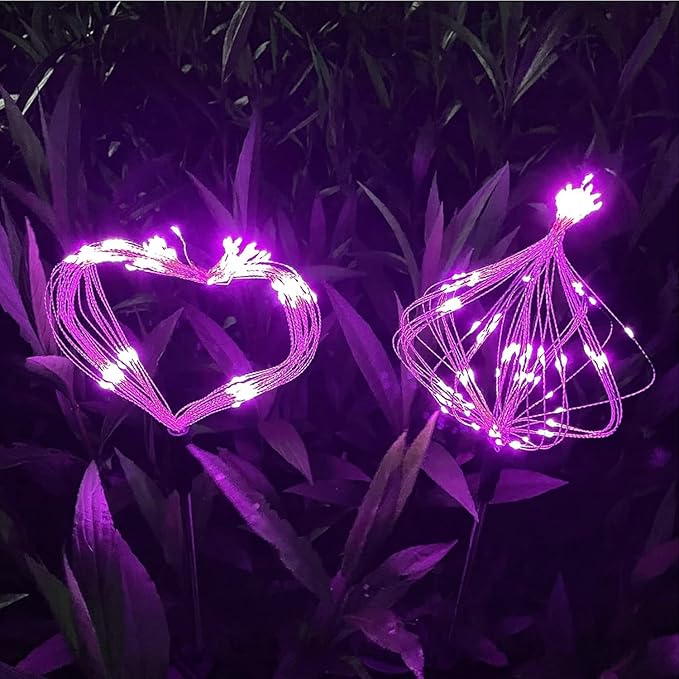 JJGoo Solar Firework Lights, 2 Pack 180 LEDs 2 Lighting Modes Solar Lights Outdoor Waterproof for Garden Patio Walkway Pathway Party Wedding Christmas Decorative - Pink