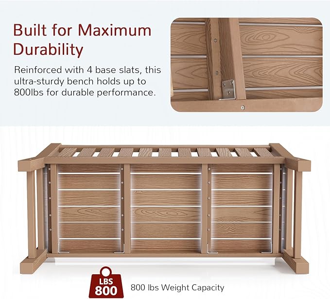 Stoog Outdoor Benches Set of 2, 2-Person Poly Lumber Garden Bench with Real Wood Look, Never Fade & Rust-Proof, All-Weather for Patio, Porch, Deck, and Backyard, Teak