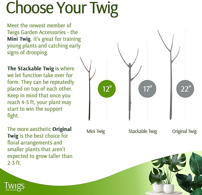 Mini Twigs Plant Support Stakes for Small Plants, Indoor & Outdoor Use, Gardening Supplies, Garden Accessories, Trellis & Ring Alternative, Made in USA - Begonia (Red), 10 Pack, 12" L