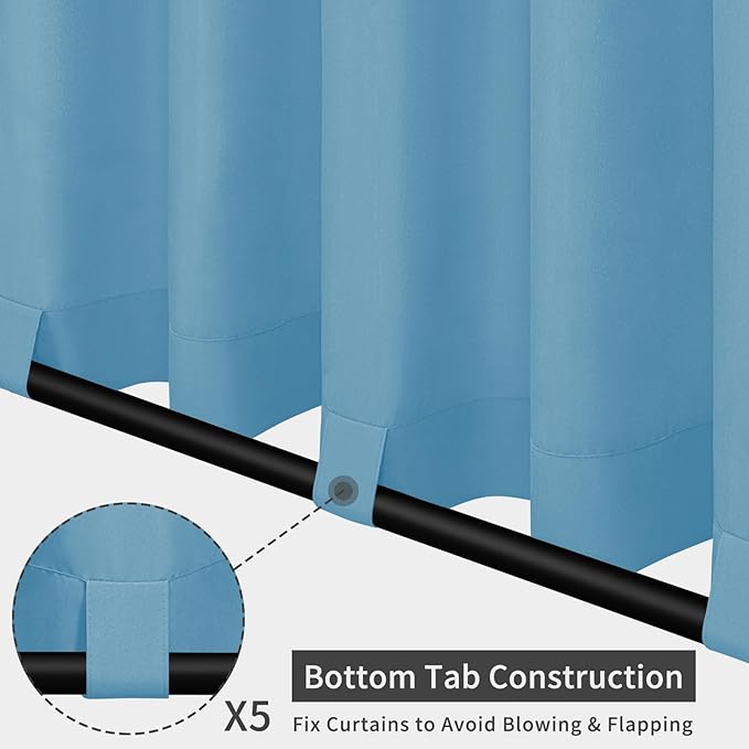 Easy-Going Outdoor Patio Curtains Detachable Tab Top Windproof Weatherproof Curtain for Cabana, Porch, Pergola and Gazebo, Tab Bottom Drape, 2 Panels, 110W x 96L inch, Sky Blue
