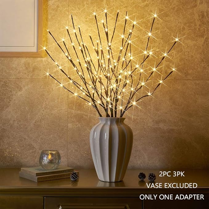 Vanthylit Set of 2 3PK 30" Brown Lighted Twig Stakes 120 Warm White Pathway Light for Outdoor and Indoor (Vase Excluded)