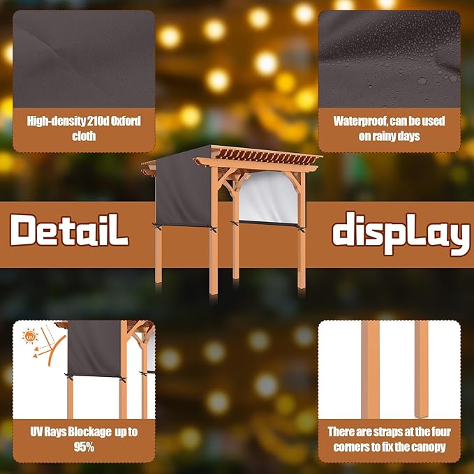 Universal Pergola Replacement Canopy Outdoor Canopy Shade Cover Waterproof Shade Top Cover for Outdoor Patio Porch Backyard(12 x 9 ft,Coffee)