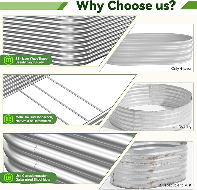 2 Pack Tall 8x3FT Corrugated Galvanized Steel Raised Garden Bed Outdoor, Metal Above Ground Garden Bed for Vegetables and Flowers, Raised Beds for Gardening