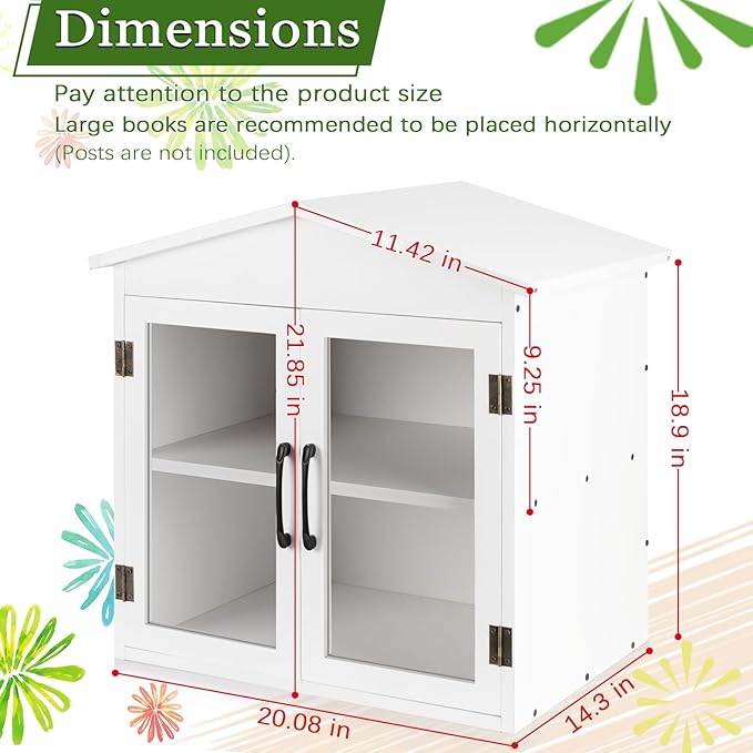 Outdoor Library Outdoor Book Box Storage Small Wooden Cabinet Little Literature Box for Neighborhoods Community and Schools Sharing Books, Flyers, Newspapers, Food and Art (E)
