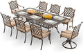 9-Piece Cast Aluminum Patio Furniture, Outdoor Dining Sets for 8 Include 87" Rectangular Patio Dining Table, 6 Stackable Chairs & 2 Swivel Chairs with Cushions & Umbrella Hole(Bronze)