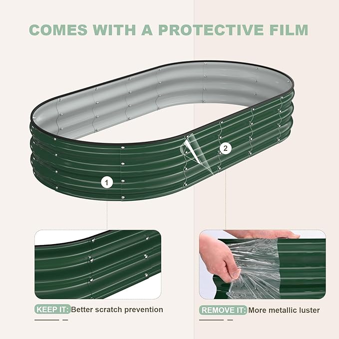 Raised Garden Bed, 6x3x1ft Galvanized Outdoor Planter Beds with Safety Edging and Gloves, Oval Metal Planter Box for Gardening Vegetables Flowers Herb-Deep Green