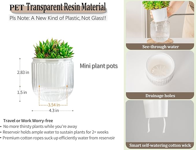 Melphoe Self Watering Pots for Indoor Plants Planter, 4.3 Inch 2 Pack Planters Self Watering Plant Pots for Flower, Houseplants, Succulent, African Violets and Cactus with Drainage