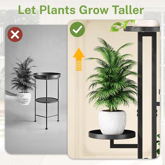 iDavosic.ly 3 Tier Plant Stand Indoor Outdoor, Tiered Corner Multiple Flower Pot Holder Shelf, Metal 28 Inch Tall Display Rack for Patio Porch Living Room Garden Balcony Bedroom, Black
