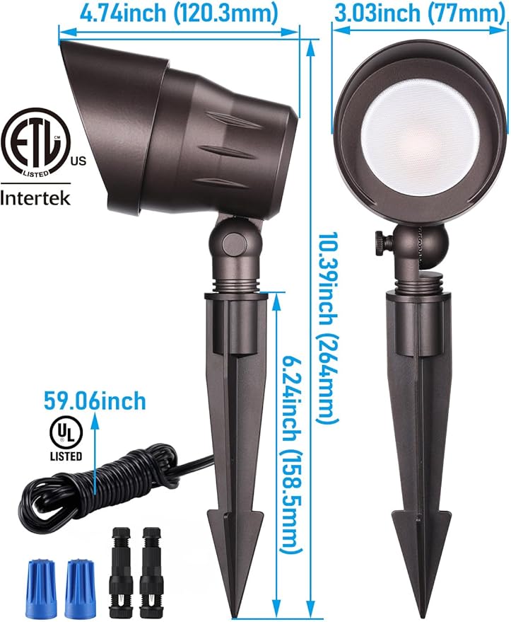 LEONLITE Low Voltage LED Landscape Spotlight, 5W 12V Pathway Lights Outdoor, CRI90, Aluminum Spot Lights for Garden, ETL Listed, IP65 Waterproof, 3000K Warm White, Oil Rubbed Bronze, Pack of 6