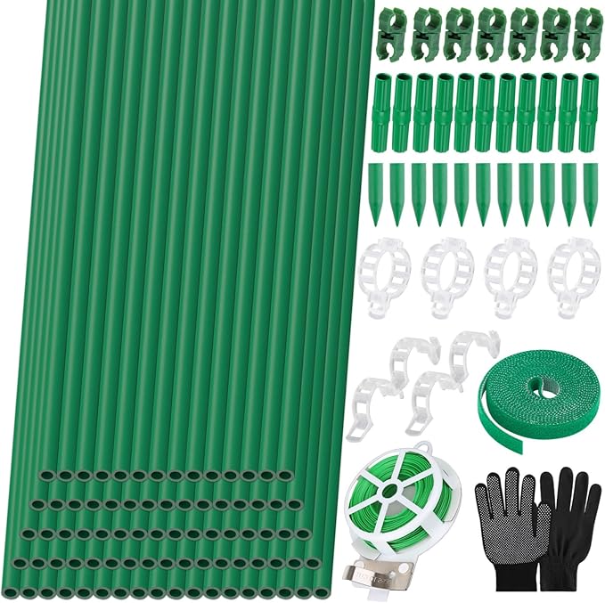 Lezmarket 80 Pack Garden Stakes(16" Each), Plant Support Stakes, DIY 4ft 5ft 6ft 7ft Sturdy Fiberglass Plant Sticks Support Garden Trellis for Growing Climbing Tomato Vegetables Flowers