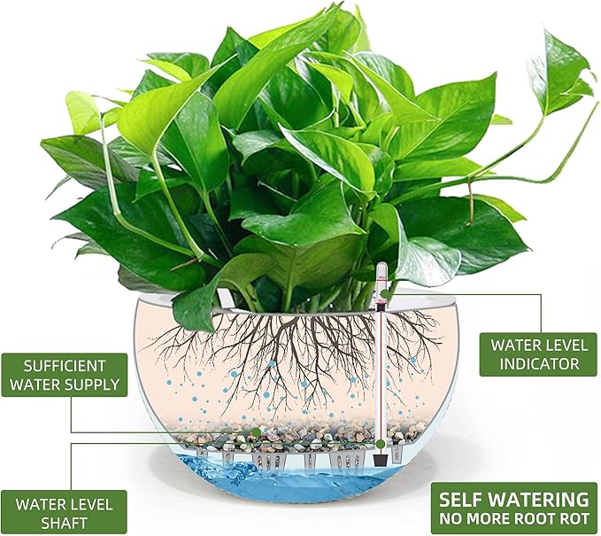 Dexceder 13.5 Inch Large Self Watering Hanging Planters Indoor Outdoor, Thickened Hanging Basket Flower Plant Pot with Water Level Indicator (White)