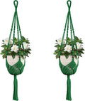 USLAI Macrame Plant Hanger Indoor Outdoor, Fits 3 to 6.5 inch Pots, Hanging Planter Holder with Beads and Tassels, Boho Home Decor, 35+35 Inch, Green (POTS NOT Included)