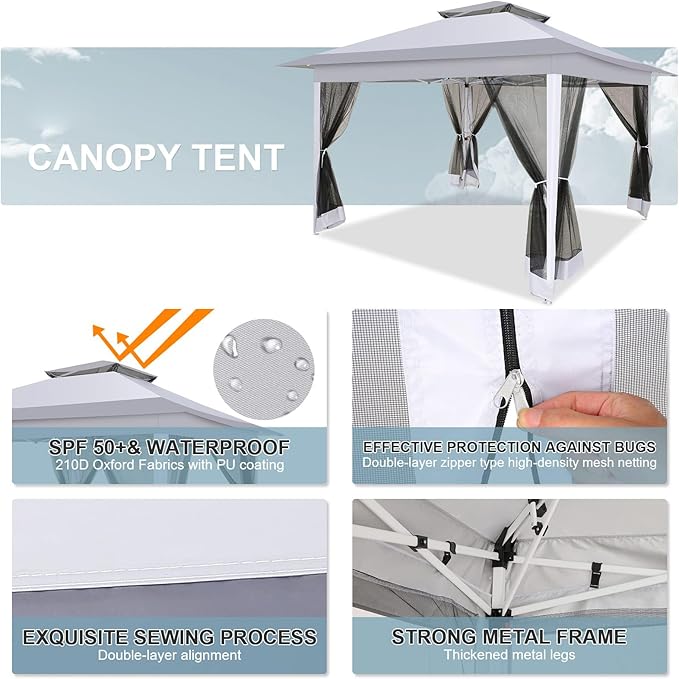 COBIZI 12x12 Pop up Gazebo on Clearance with Mosquito Netting, carpas para Patio Deals, Outdoor Canopy Tent with Portable Carrying Bag, Patio Gazebo for Garden Backyard & Lawn & Beach, Grey