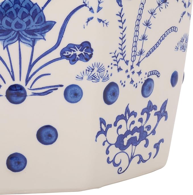 Safavieh Castle Gardens Collection Glazed Ceramic Blue Cloud 9 Chinoiserie Garden Stool