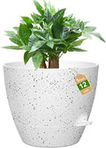 12 Inch Large Self Watering Pots, Flower Pots with Multi-Mesh Drainage Holes and Saucer, Planters for Indoor and Outdoor Garden Plants (Speckled White)