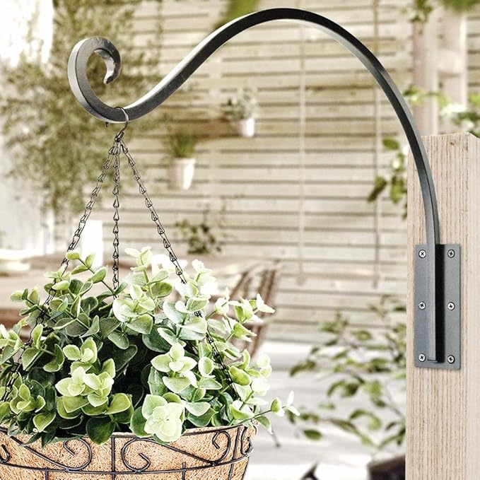 Qiang Ni Heavy-Duty Plant Hanger Outdoor: 100 lbs Hanging Plant Hook for Outside Basket - 22-Inch Wall Mount Plant Bracket for Bird Feeder