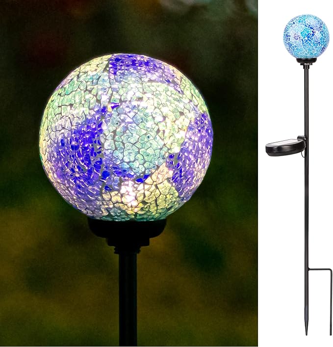 VCUTEKA Solar Lights Outdoor Decorative - Mosaic Solar Garden Stakes Light Waterproof LED Light for Landscape Lawn Patio Yard Decoration, Blue, 1 Pack