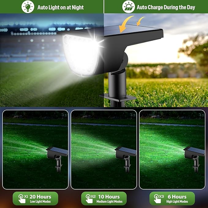 Solar Lights Outdoor Waterproof IP65, Solar Powered 76 LED 3 Lighting Modes Solar Spot Lights Outdoor for Yard Garden Landscape Pathway (White, 6 Pack)