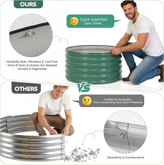 ZORMY Galvanized Raised Garden Bed Outdoor, Round Metal Planter Boxes 2 Pcs, 3x3x1.4ft Steel Raised Bed Kit for Planting Vegetables, Fruits, Flowers(LotusGreen)
